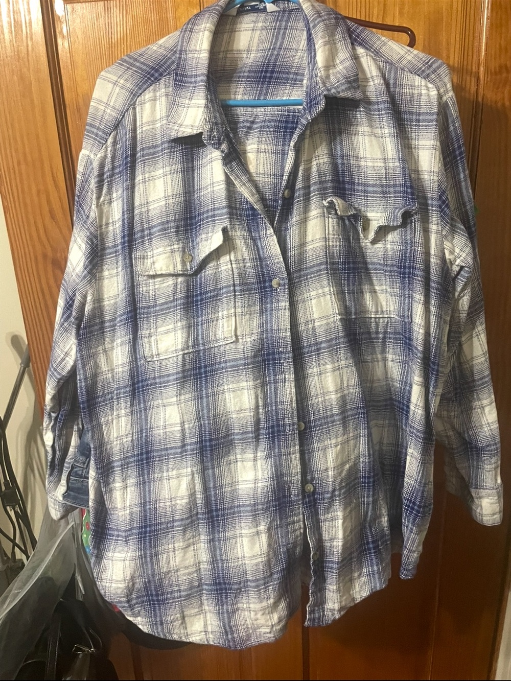 Old Navy Blue and White Plaid Button-Down Shirt